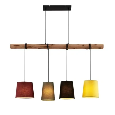 Image de Lindby Suspension en Tissu Moskau à intensité variable (Moderne) Marron Bois e. a. pour Salon &amp; Salle manger (à 4 lampes, E27), Luminaire, Lampe plafond, Luminaire Plafonnier,