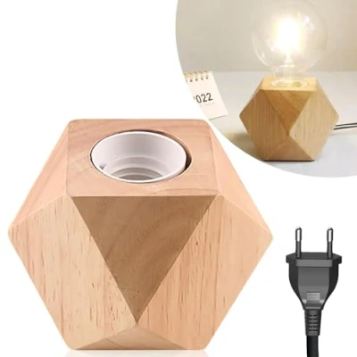Image de Nizirioo lampe de table en bois Culot E27 Petite chevet avec base diamant Prise européenne Parfaite pour chambre à coucher, salon, bureau (sans ampoule)