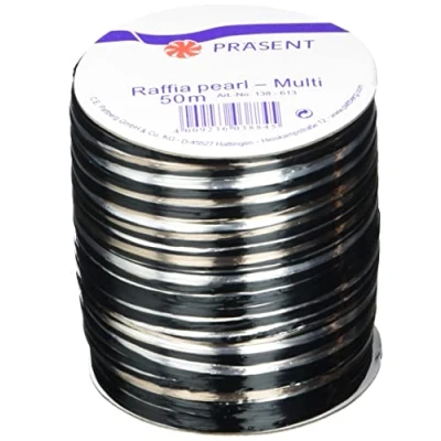 Image de Prasent Bobine de Ruban Rayonne Argenté/Noir/Multicolore 50 m