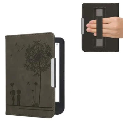 Image de kwmobile Étui liseuse Compatible avec Kobo Clara BW/Colour à Rabat magnétique Protection eReader Sangle Gris