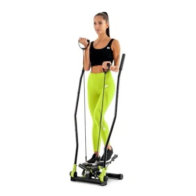 Image de Hop Sport Stepper Pliable HS 045S Slim avec poignées, Nordic Walking, Fitness extenseurs, Résistance réglable, Ordinateur d&#039;entraînement, Vert Citron