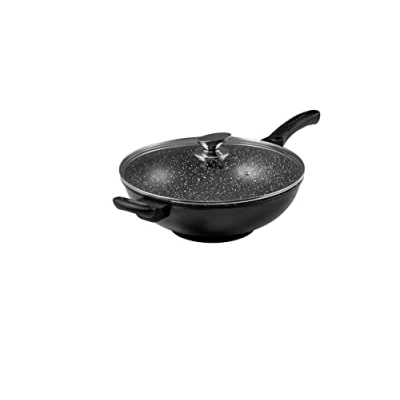 Image de Pradel Excellence 52885M Wok 32 cm &quot;Façon Pierre&quot; avec Couvercle en Verre, tous Feux dont Induction