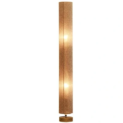 Image de HOMCOM Lampe lampadaire Colonne sur Pied Abat Jour Lin Circulaire Double lumière tamisée 40 W dim. Ø 15 x 120H cm Gris chiné