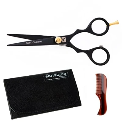 Image de Ciseaux de Barbe et Moustache Ultra Tranchants, Lames Convexes Japonaises pour une Coupe Précise, Adaptés à la Barbe, Moustache, les Sourcils, 11,5cm, Noir Étui Inclus