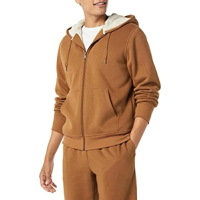 Image de Amazon Essentials Sweat à Capuche avec Fermeture Éclair intégrale et Doublure en Polaire Sherpa Homme, Brun Caramel, M