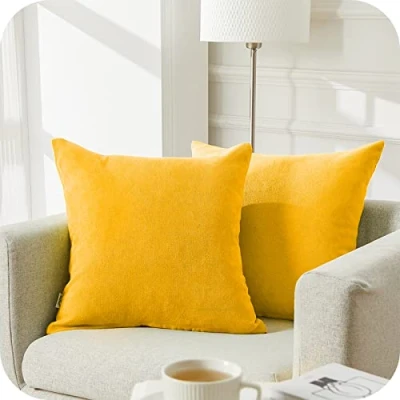 Image de Topfinel Housse Coussin 40x40 Jaune Moutarde en Chenille Doux Decorative Canapé Salon Scandinave Lot de 2 Carré Fauteuil Bureau Design Chambre Moderne Double Face à Motif Uni