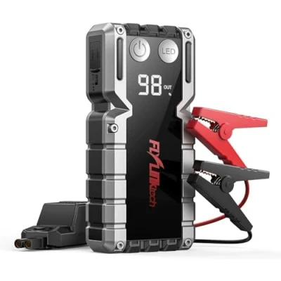 Image de FLYLINKTECH Booster Batterie Voiture 5000A (Jusqu&#039;à 9.0L Essence ou 8.0L Gazole), de Démarrage Portable 12V avec Câbles Sécurité, Charge Rapide 3.0, Lumières, Écran LCD