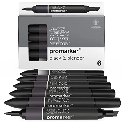 Image de Winsor &amp; Newton Promarker Set de 6 5 Noir + 1 Blender