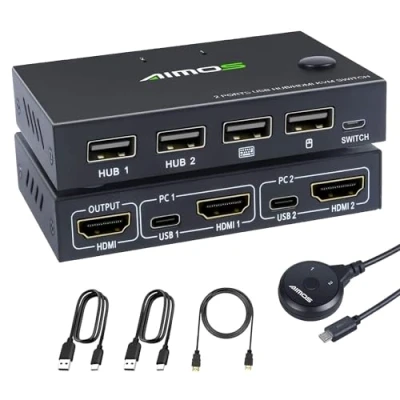 Image de KVM Switch USB HDMI 2 Port, MLEEDA 4K@30Hz pour Brancher PC sur 1 Ecran, Partager Clavier, Souris et 4 Périphériques Partagés,2 Câbles USB, Câble