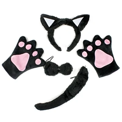 Image de Petitebelle Bandeau Bowtie Gants de queue 4pc Costume Taille unique Chat noir
