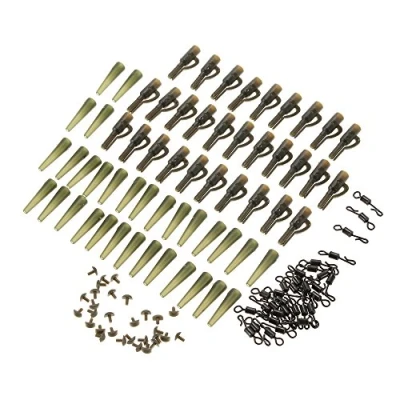 Image de Lixa da Pêche Set Lead Clips Tail, Un Total de 120PCS, Tubes en Caoutchouc Sécurité avec Quick Change Pins, Swivels à la Carpe Terminal Tackle Outil Accessoires