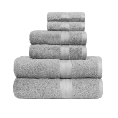 Image de Amazon Basics Lot de 2 Bains et Mains Débarbouillettes serviettes résistants à la décoloration, 6 pièces, Gris, 140 x 70 cm