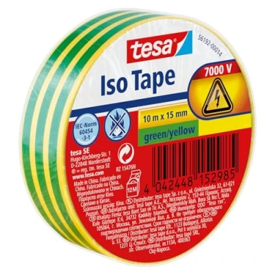 Image de Tesa Isoler Ruban Adhésif pour l&#039;Isolation, le Cerclage et la Fixation de Câbles Électriques jusqu&#039;à 6000 v Audio, Vidéo Alimentation Ignifuge 10 m x 15 mm vert/jaune