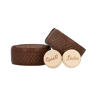 Image de Gusti Fausto C. Ruban de guidon vélo en cuir véritable 200 cm Accessoire course avec bouchon Marron foncé