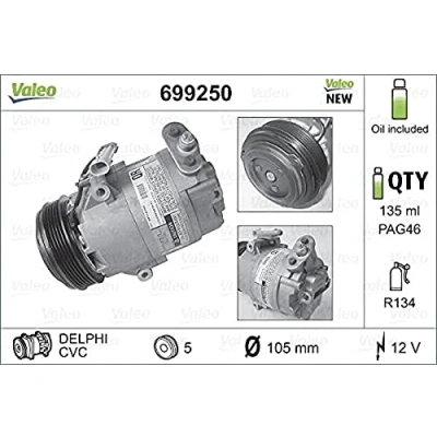 Image de VALEO NEW ORIGINAL PART 699250 compresseur De Climatisation CVC917 12 PAG 46 R 134a avec huile OPEL: Corsa D 3/5 portes, Zafira A