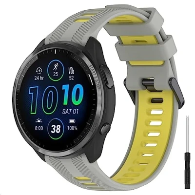Image de GIOPUEY Bracelet Compatible avec Garmin Forerunner 965/955/945/745, Souple TPU Sangle [Conception de Couleur d&#039;épissage] Grey/Yellow