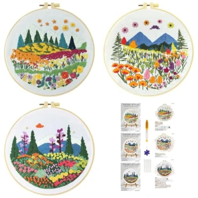 Image de 51buyoutgo 3pcs Kit Broderie Debutant Enfant Paysage, Canvas Canevas et Point de Croix Débutant Complet Pré Imprimé Compté Moderne avec Fils Embroidery Set Adulte Facile Easy