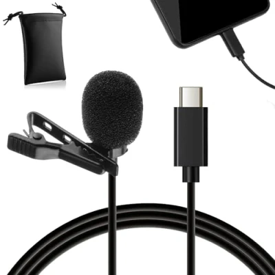 Image de MOJOGEAR Pin Microphone avec Connexion USB C Câble de 3 mètres à Pince Compatible Smartphones Android, iPhone 15, 16, Tablettes Noir