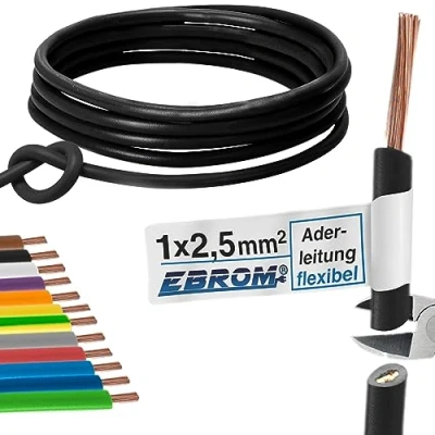 Image de Câble de câblage simple flexible PVC H07V K 2,5 mm² Couleur : noir Plusieurs longueurs disponibles par incréments 5 m Longueur 100