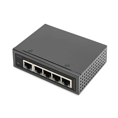 Image de DIGITUS Industriel 5 Port Gigabit PoE Extender 1 RJ45 entrée 802.3bt 4 Sortie 802.3af/at cascadable 10/100/1000 Mbit/s Noir