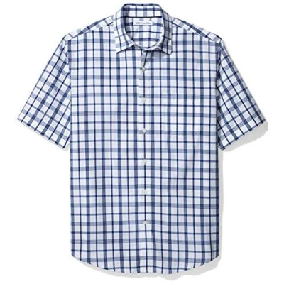 Image de Amazon Essentials Chemise en Popeline à Manches Courtes Coupe Régulière Homme, Bleu Foncé Blanc Écossais, M