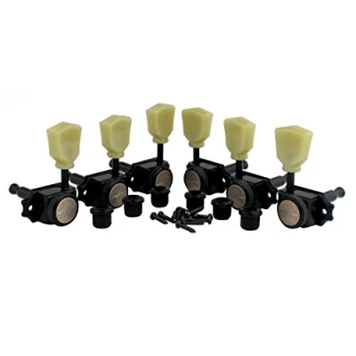 Image de Guyker Locking Guitar Machine Heads (3R + 3L) 1:15 Ratio Lock String Vintage Deluxe Tuning Key Pegs Tuners Set Replacement for Electric, Acoustic or Folk Guitars Black