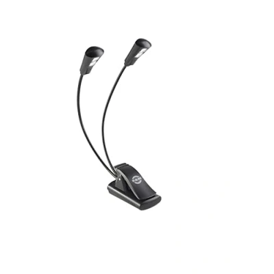 Image de K&amp;M 12244 Lampe de pupitre Double2 LED FlexLight Schwarz Fixation par clip 2 cols cygne flexibles, x 1300 Lux