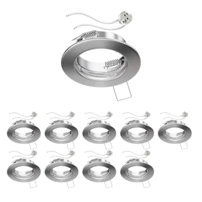 Image de ledscom.de 10 pièces cadre d&#039;encastrement pour plafond FERE chromé mat (LED/halogène/MR16/50mm) incl. douille GU5.3