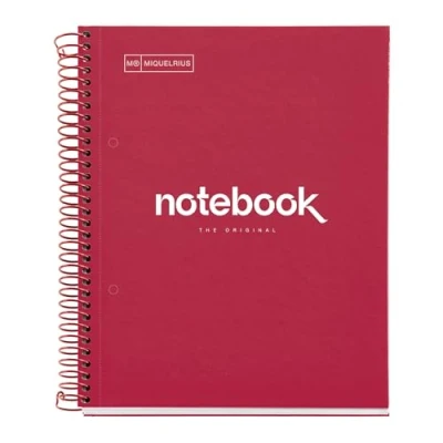 Image de Miquelrius Cahier A5 Carnet de Notes Emotions, 80 Feuilles 90 g/m², Grille 5 x mm, 1 Bande couleur, Spirale microperforée, Couverture extra dure, 2 Trous, Couleur Rouge