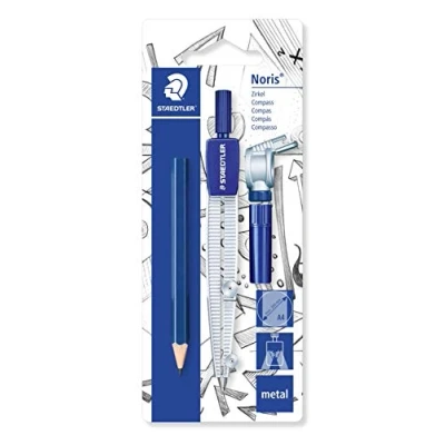 Image de Staedtler Noris 550, compas scolaire de précision pour l&#039;école, Étui blister avec crayon, étui mine et attache universelle, 550 60 BK