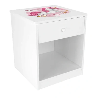 Image de Leomark Chevet avec Un tiroir Blanc Table de Nuit casier 1 et Niche Hauteur 40 cm Motif Lovely Licorne