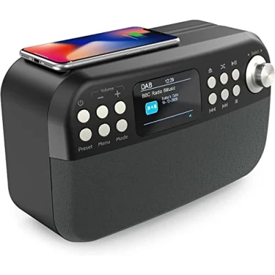 Image de Lecteur CD Dab/Dab+/Radio FM, système HiFi Audio Domestique avec Bluetooth, Charge Rapide sans Fil 10 W, Radio Dab/Dab+, CD, MP3 USB et entrée auxiliaire Haut parleurs