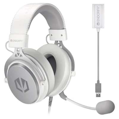 Image de ENDORFY VIRO Plus USB Onyx White, Over Ear Headphones, Additional Pair of Fabric earpads, Detachable Microphone, Cable, 7.1 Sound Card EY1A005