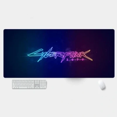Image de Cyberpunk Tapis de souris jeu XXL étendu, grande taille avec bords cousus, base en caoutchouc antidérapant, pour bureau, ordinateur portable (1, 800 x 300 3 mm)