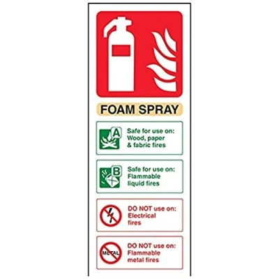 Image de vsafety 11003 ac s Panneau extincteur, mousse, Spray d&#039;identité non, autocollant, Portrait, 75 mm x 200 mm, beige/noir/vert/rouge