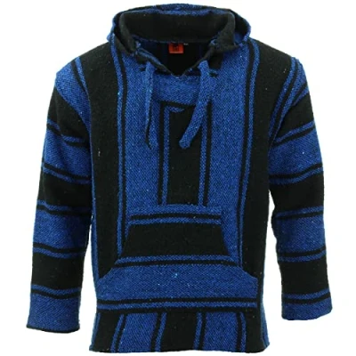 Image de LOUDelephant Sweat à capuche mexicain recyclé Baja Jerga taille réelle M 4XL, bleu/noir, 4X Large