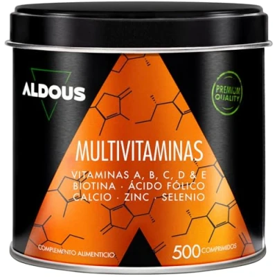 Image de Multivitamines et Minéraux 500 comprimés + 1 an Vitamine C, D, E, A, Vitamines B, Biotine, Acide Folique, Calcium, Zinc, Sélénium Immunité, Fatigue, Cheveux