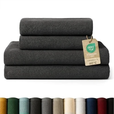 Image de Blumtal Lot Serviette De Toilette 2 Serviettes Bain 70x140 Essuie Mains 50x100 Doux Et Absorbant 100% Coton Certifié Oeko TEX® Anthracite