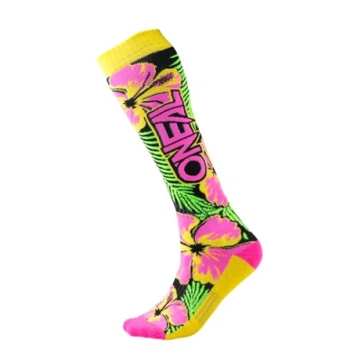 Image de O&#039;NEAL Chaussettes de VTT Motocross Downhill Freeride Absorbant la sueur, talon et semelle renforcés Pro MX Island Unisex Adulte Rose Vert Jaune Taille unique