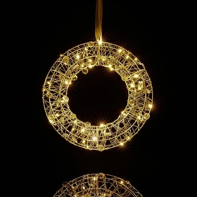 Image de Relaxdays Couronne Lumineuse LED, déco pour fenêtre, à Suspendre, diamètre : 25 cm, intemporelle, Piles, argenté