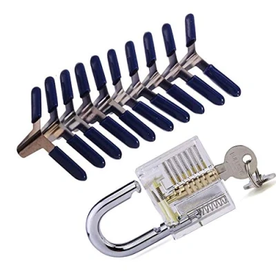 Image de Loboo Idea Transparent Practice Cadenas et 10pcs Padlock Shim Set pour Lockpicking, Débutant Serruriers Pro