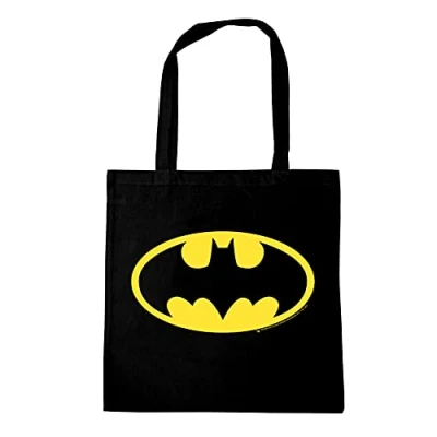 Image de Logoshirt® DC Comics Batman Logo I Sac en coton tissu imprimé noir jute 100% à longues poignées Design sous licence
