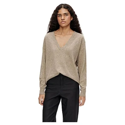 Image de Object Objthess L/S Vneck Pullover NOOS Pullover, Femme, Taille: Large, Camel