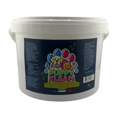 Image de TECH N&#039;FAST Poudre absorbante Urine Chien, Chat et Tout Autre Animal Absorbant solidifiant désodorisant à l&#039;Eucalyptus Absorbeur d&#039;odeur PUPPYKLEAN (Seau 3L)