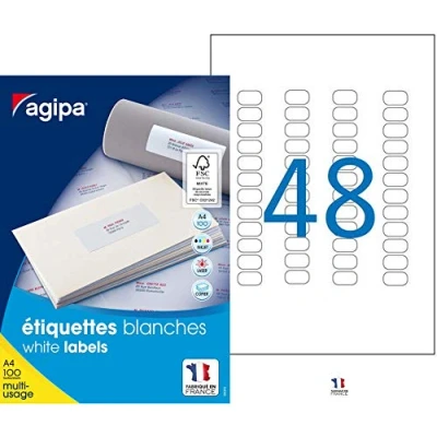 Image de Agipa 102162 Lot de 4800 Etiquettes DIN A4 multi usage arrondis 22 x 12,7 mm Blanc