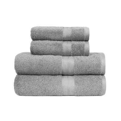 Image de Amazon Basics 2 Serviette de bain et à mains résistantes la décoloration, 100% coton, 4 pièces, gris, 70 L x 60 W cm