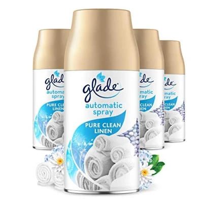 Image de Glade lot de 4 recharges désodorisant automatique, spray d&#039;ambiance et éliminateur d&#039;odeurs, linge propre, (4 x 269 ml)