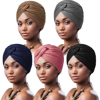 Image de DRESHOW Femmes Turban Tricot Bonnet Chapeaux Cross Twist Chaud Chunky D&#039;hiver, Taille Unique, 2 Pack: Knit Beanie Set 02