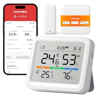 Image de SwitchBot WiFi Station Météo sans Fil, Moniteur de Température/Humidité avec Prévisions Météorologiques, Thermomètre et Hygromètre WiFi, Portée Bluetooth 120m, Thermometre Interieur Exterieur