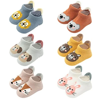 Image de FedMois 6 Paires Chaussettes Antidérapantes en Coton Bébé Enfant Motif Animaux, Multicolore, 0 1 an
